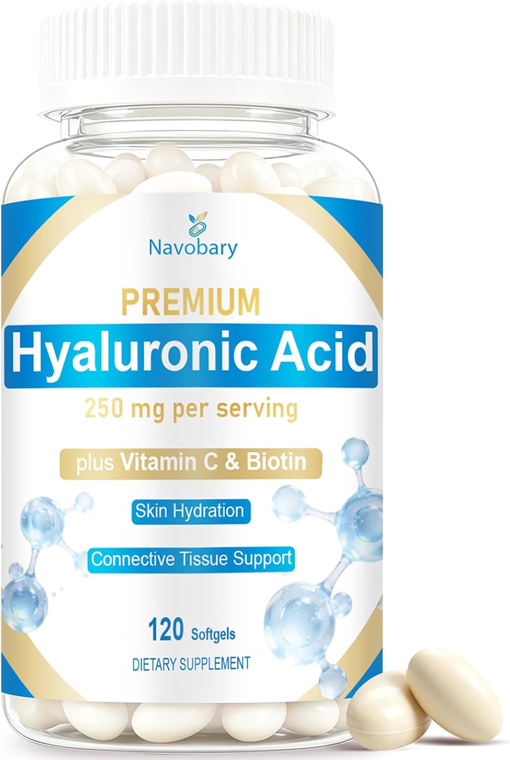 Hyaluronic Acid 250mg with Biotin 5000mcg & Vitamin C 25mg, Non-GMO Gluten Free - Women and Men