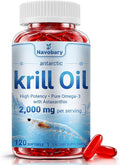 Antarctic Krill Oil Supplement 2,000mg Per Serving, 120 Softgels | Triple Strength Omega-3 EPA DHA with Phospholipids, Astaxanthin & Choline | Heart Health Support, Burpless | Non-GMO, Gluten Free